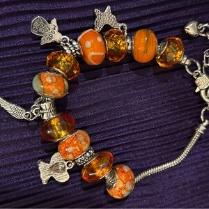Orange and Silver Charm Bracelet